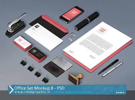 طرح لایه باز پیش نمایش ست اداری – Office Set Mockup 8 | رضاگرافیک